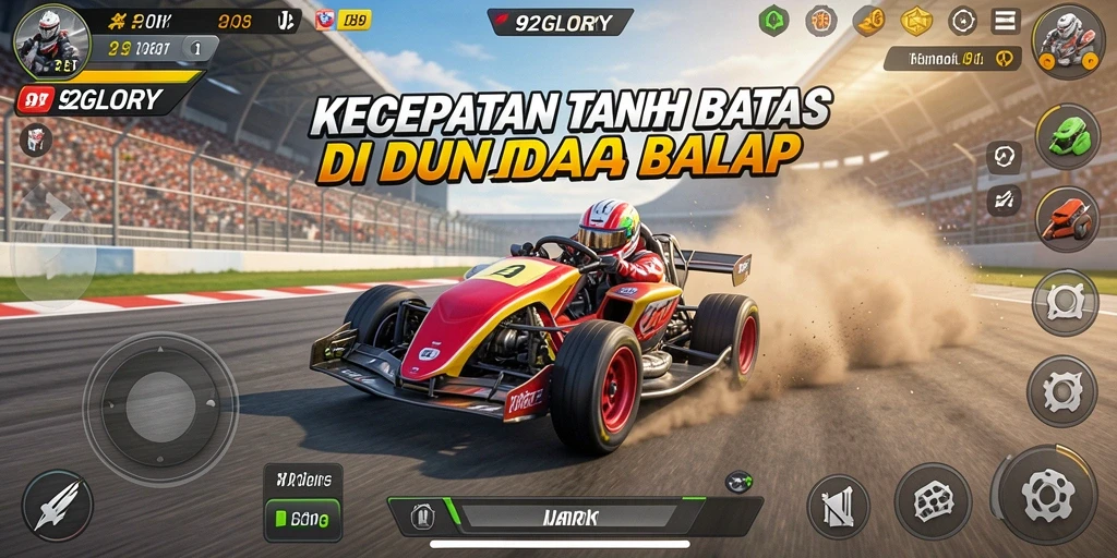 Gambaran gameplay balap yang mendebarkan di 92GLORY.