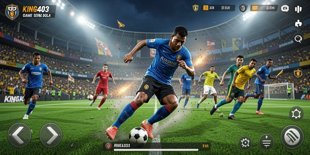 Tampilan gameplay menarik di KING403 dengan aksi sepak bola nyata.