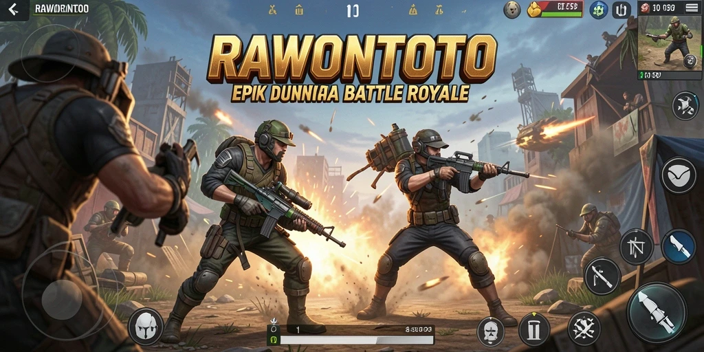 Screenshot menampilkan aksi seru di dalam permainan Battle Royale RAWONTOTO.